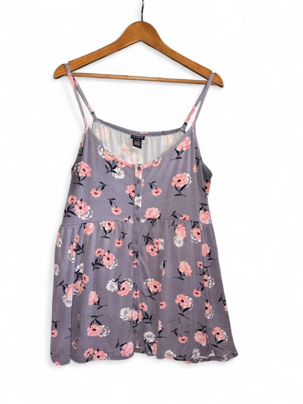 Torrid Babydoll Top Grey Coral Floral Button Down Cami Womens Plus Sz 3 3X 22 24